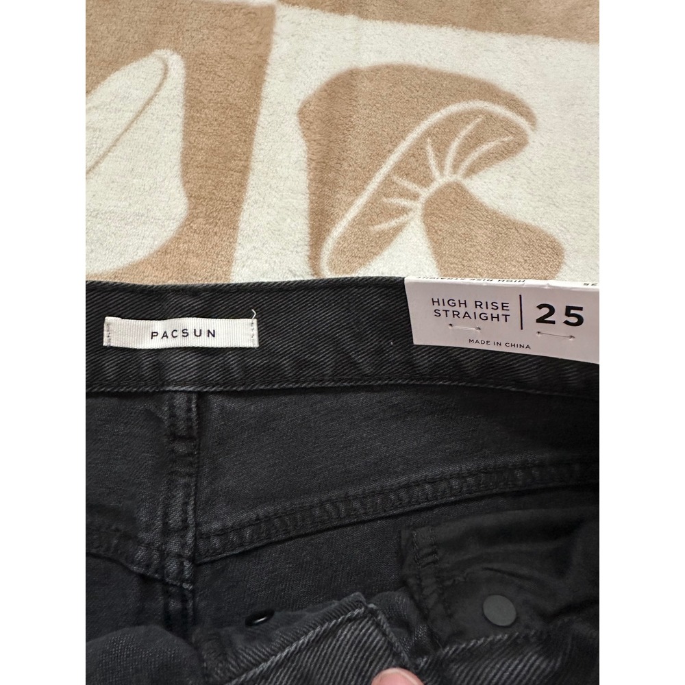 NWT PacSun High Rise Straight Leg Black Distressed Denim Jeans Size 25 - Picture 10 of 11